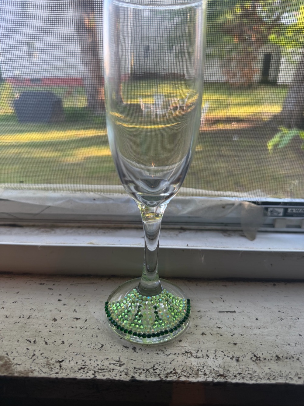 Hand Made Bling Lime Design on Wine Glass